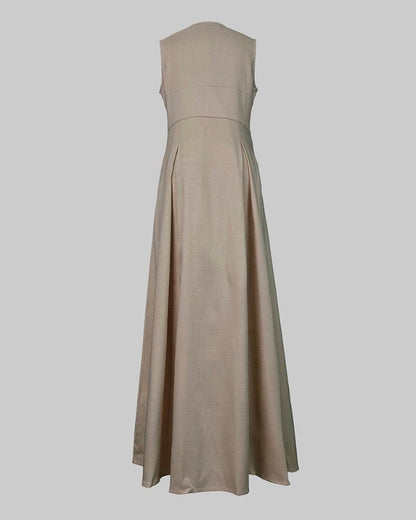 Women’s Loose Fit Maxi Dress – Pleated, Pocket, Slit, Summer Comfort Dress