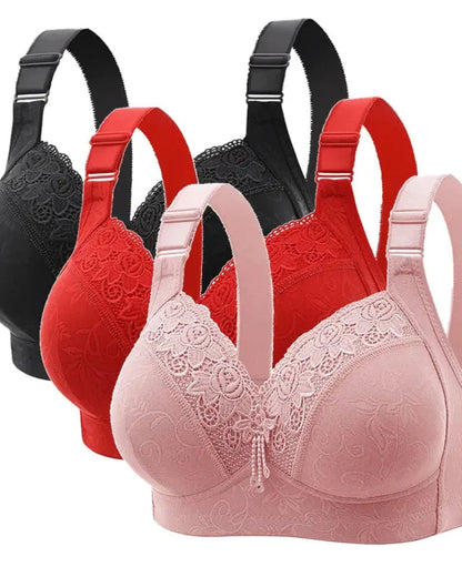 3 Packs Women's Contrast Lace Push Up Bra Soft Breathable Adjustable Bralette