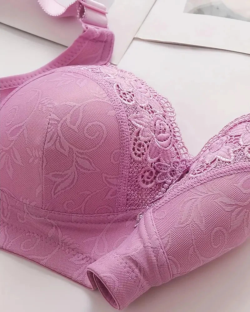 3 Packs Women's Contrast Lace Push Up Bra Soft Breathable Adjustable Bralette