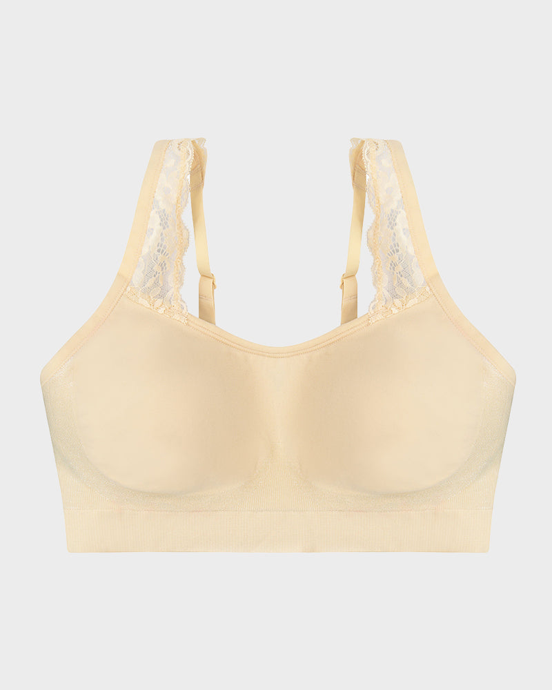 Wireless Seamless Bra with Lace Straps and Invisible Fit