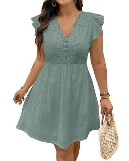 Plus Size Lace V-Neck A-Line Dress
