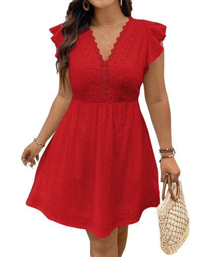 Plus Size Lace V-Neck A-Line Dress