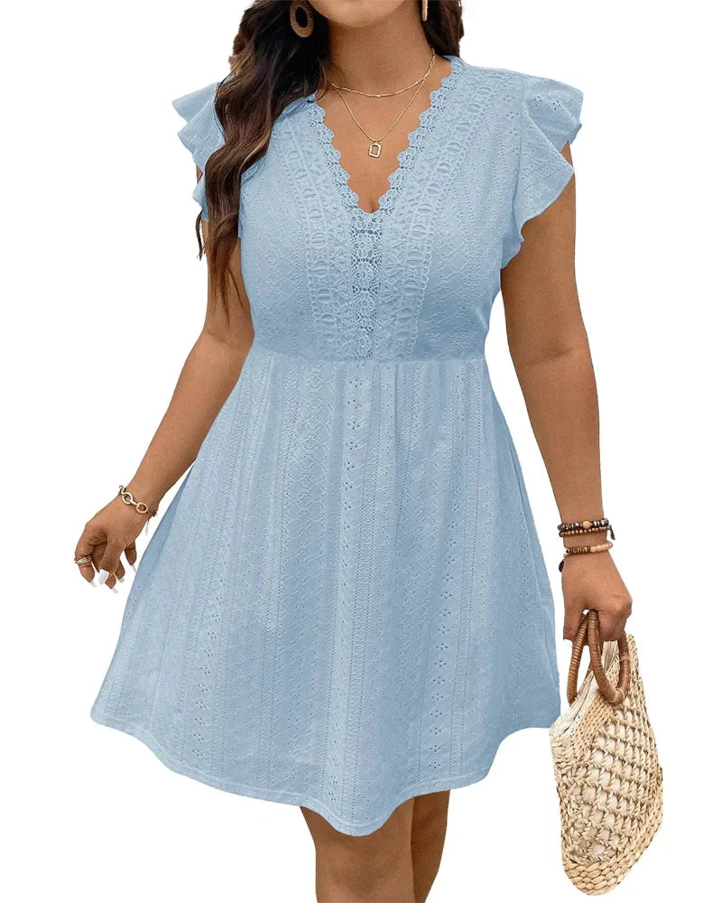 Plus Size Lace V-Neck A-Line Dress