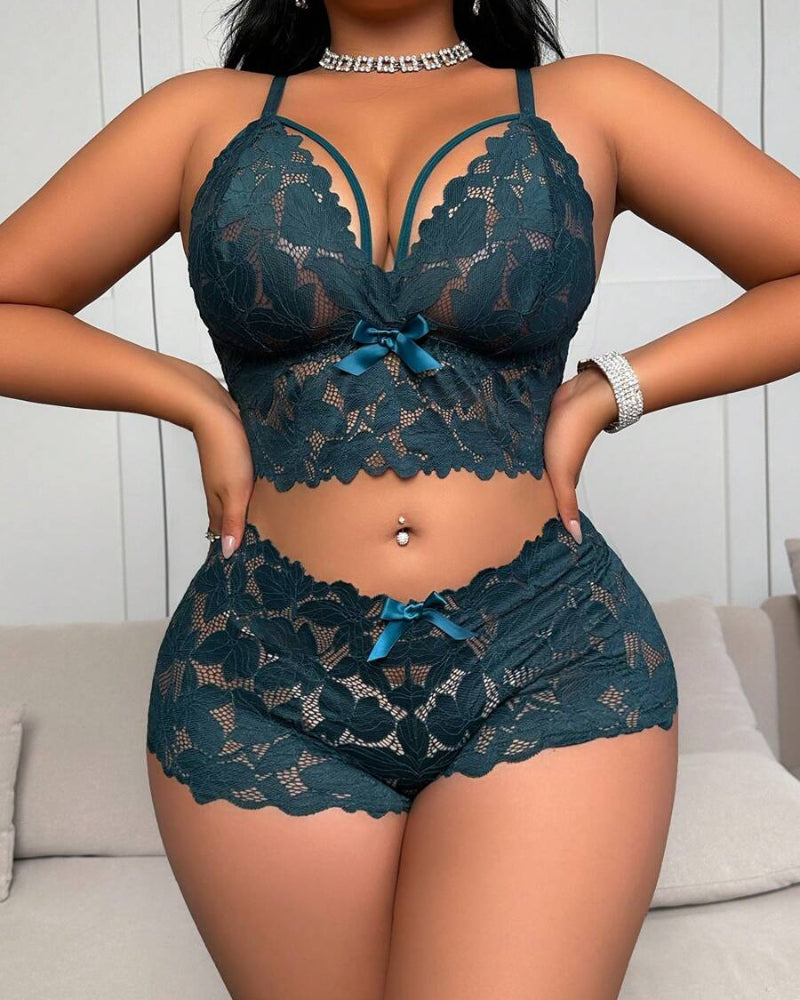 Plus Size Lace Lingerie Set  2-Piece Sexy Sleepwear