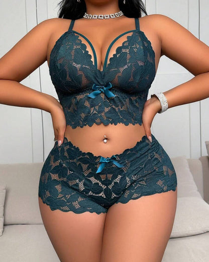 Plus Size Lace Lingerie Set  2-Piece Sexy Sleepwear