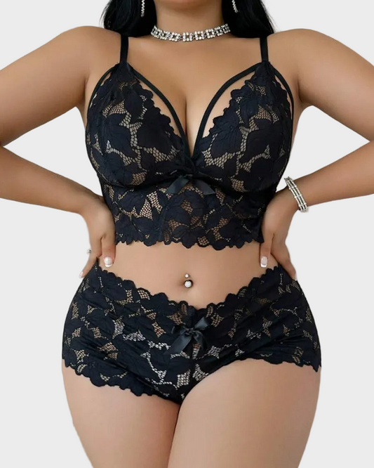 Plus Size Lace Lingerie Set  2-Piece Sexy Sleepwear