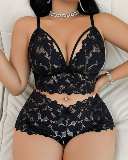 Plus Size Lace Lingerie Set  2-Piece Sexy Sleepwear