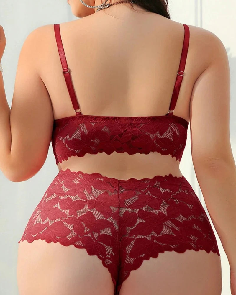 Plus Size Lace Lingerie Set  2-Piece Sexy Sleepwear