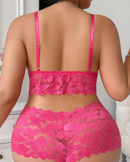 Plus Size Lace Lingerie Set  2-Piece Sexy Sleepwear
