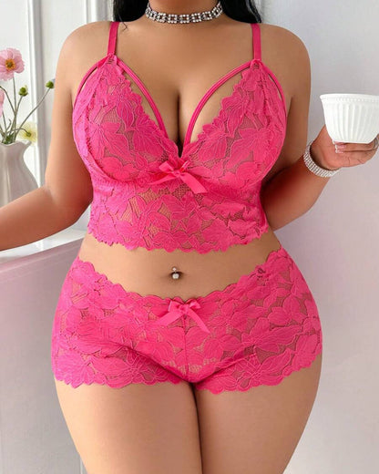 Plus Size Lace Lingerie Set  2-Piece Sexy Sleepwear