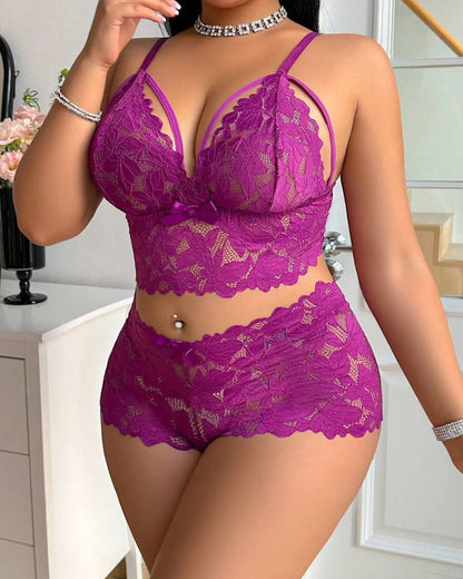 Plus Size Lace Lingerie Set  2-Piece Sexy Sleepwear