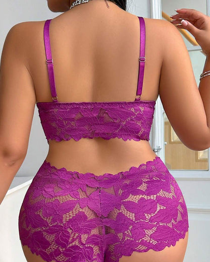Plus Size Lace Lingerie Set  2-Piece Sexy Sleepwear