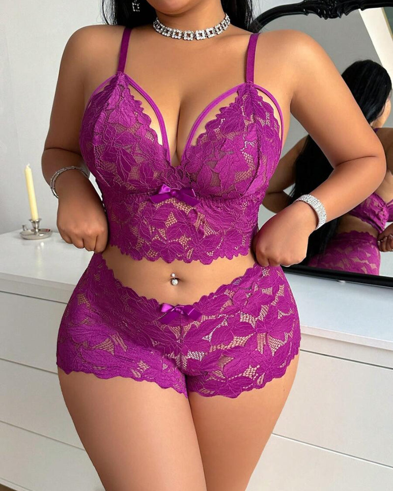 Plus Size Lace Lingerie Set  2-Piece Sexy Sleepwear