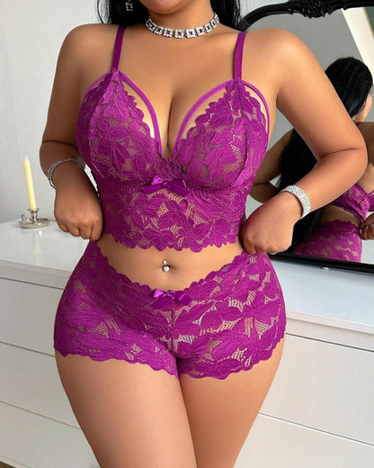 Plus Size Lace Lingerie Set  2-Piece Sexy Sleepwear