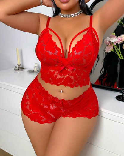 Plus Size Lace Lingerie Set  2-Piece Sexy Sleepwear