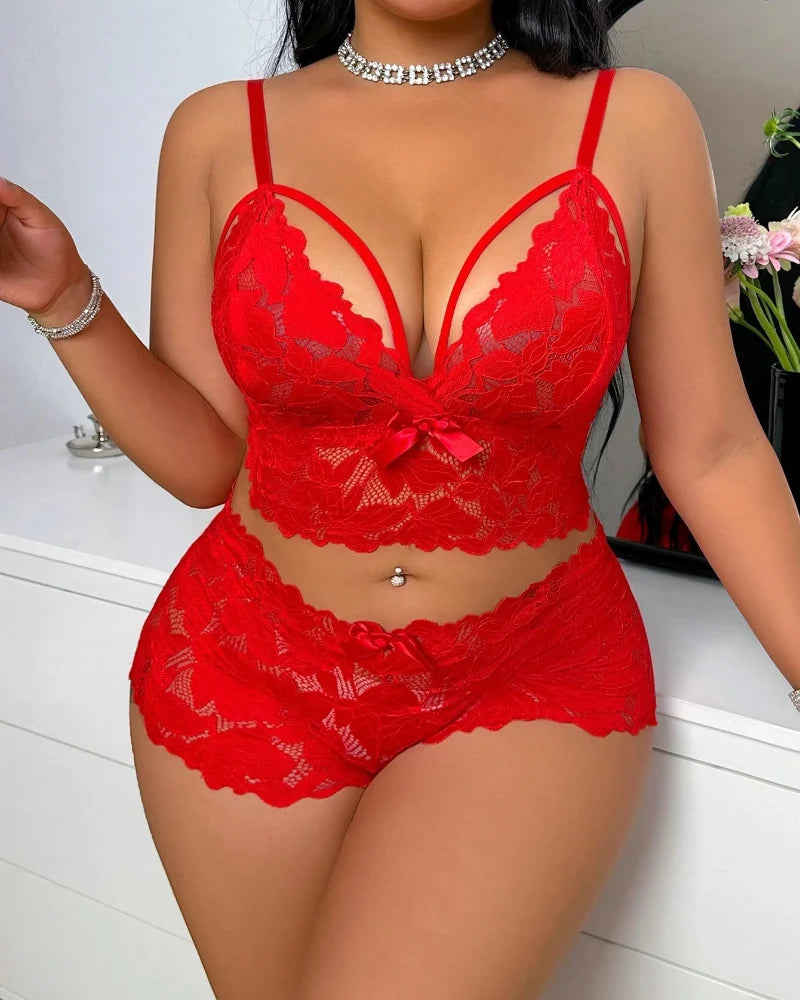 Plus Size Lace Lingerie Set  2-Piece Sexy Sleepwear