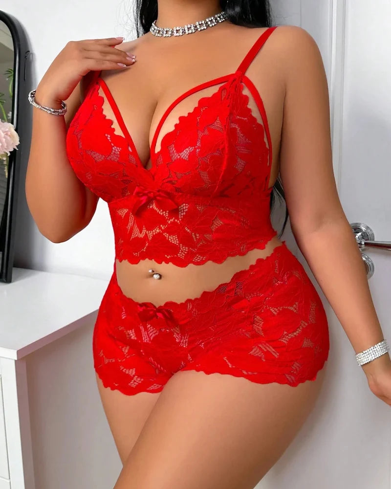 Plus Size Lace Lingerie Set  2-Piece Sexy Sleepwear