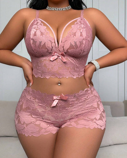 Plus Size Lace Lingerie Set  2-Piece Sexy Sleepwear