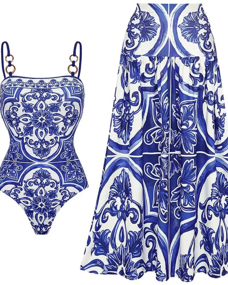 Women’s Print Swimsuit & Skirt Set