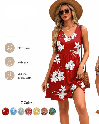 Summer V-Neck Tank Sundress with Pockets — Casual Beach Dress