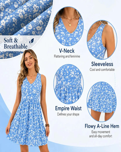 Summer V-Neck Tank Sundress with Pockets — Casual Beach Dress