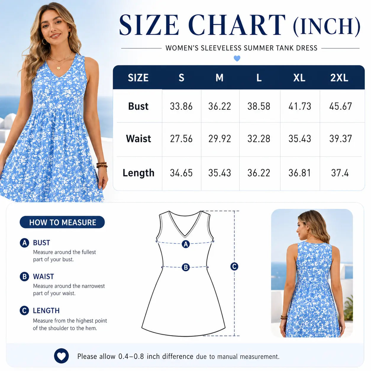 Summer V-Neck Tank Sundress with Pockets — Casual Beach Dress