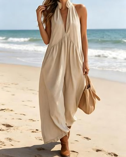 Halter Maxi Dress — Casual Loose Fit with Pockets