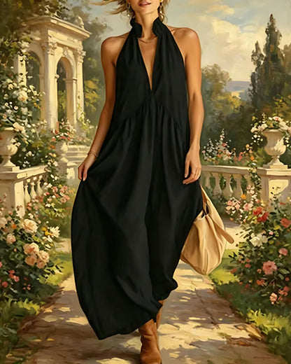 Halter Maxi Dress — Casual Loose Fit with Pockets