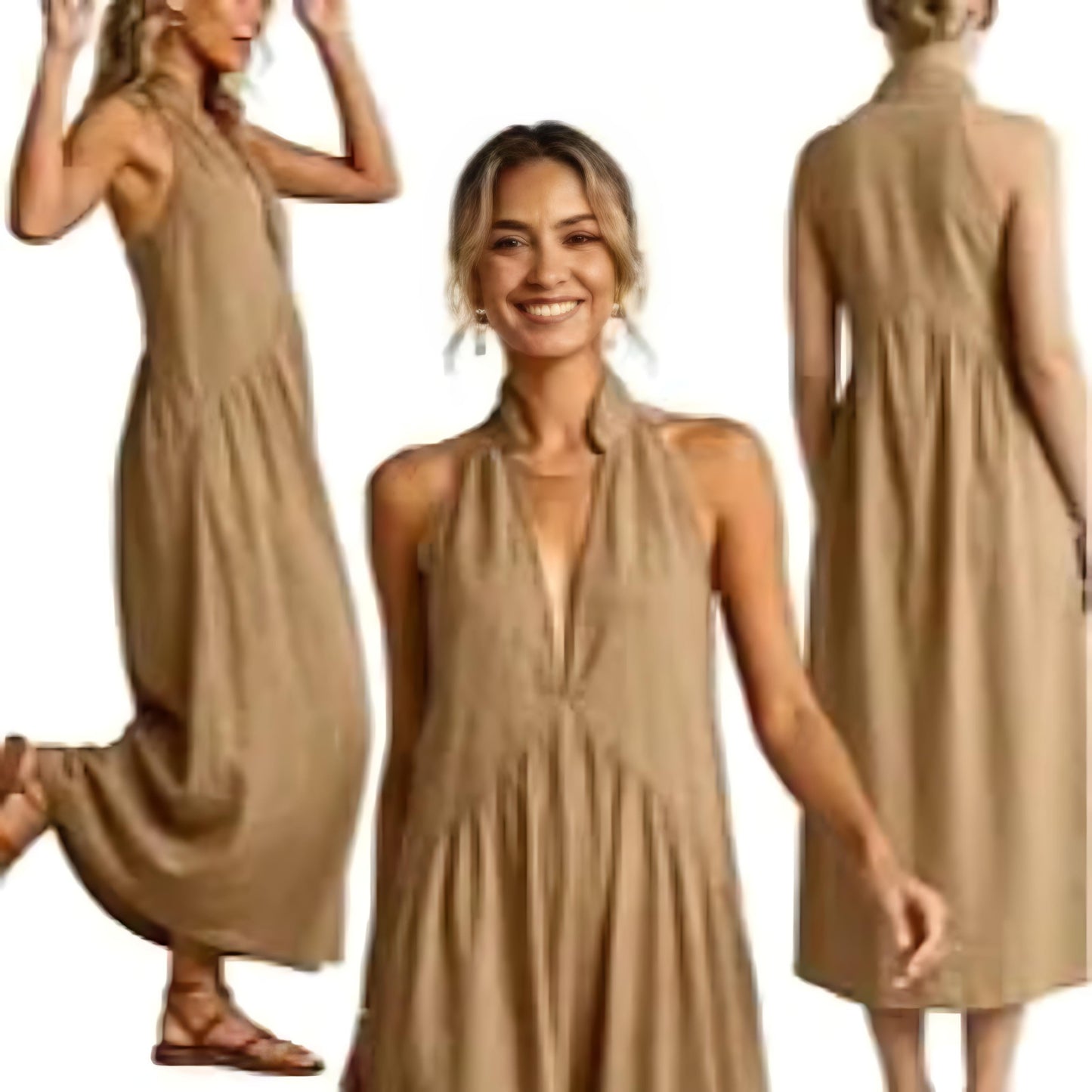Halter Maxi Dress — Casual Loose Fit with Pockets