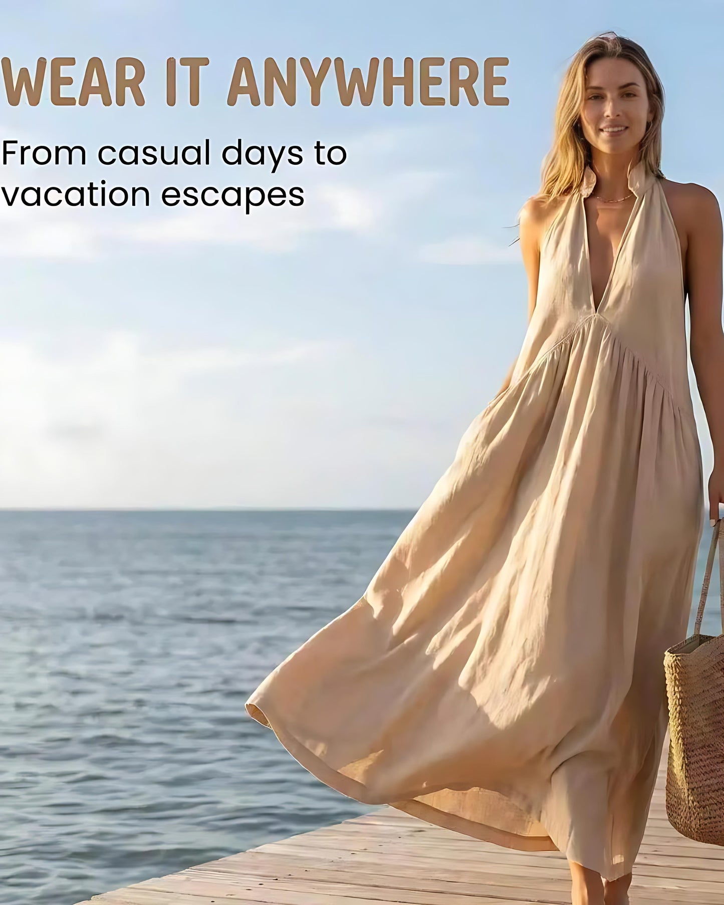 Halter Maxi Dress — Casual Loose Fit with Pockets