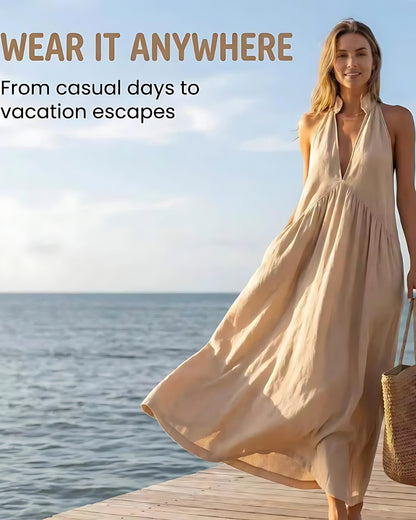 Halter Maxi Dress — Casual Loose Fit with Pockets