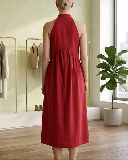 Halter Maxi Dress — Casual Loose Fit with Pockets
