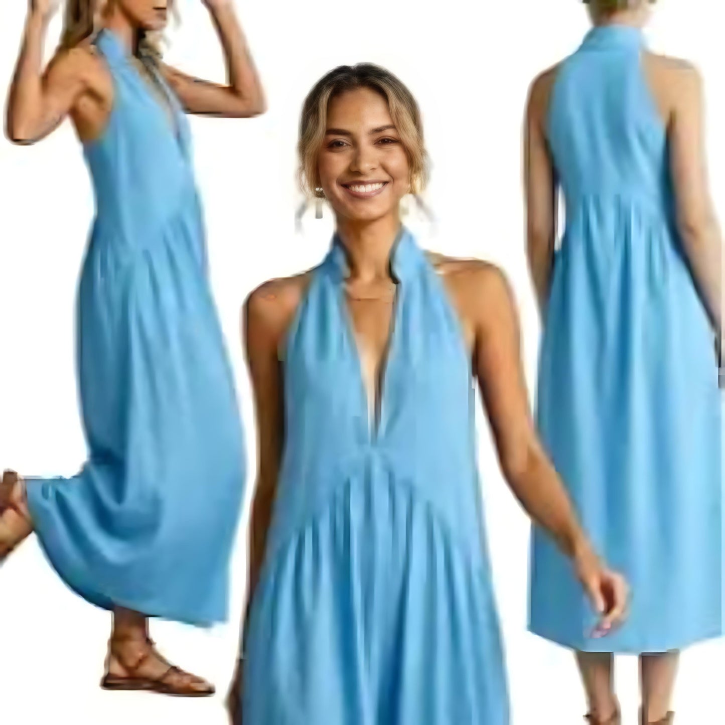 Halter Maxi Dress — Casual Loose Fit with Pockets