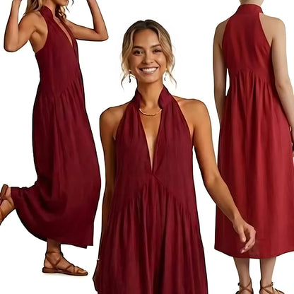 Halter Maxi Dress — Casual Loose Fit with Pockets