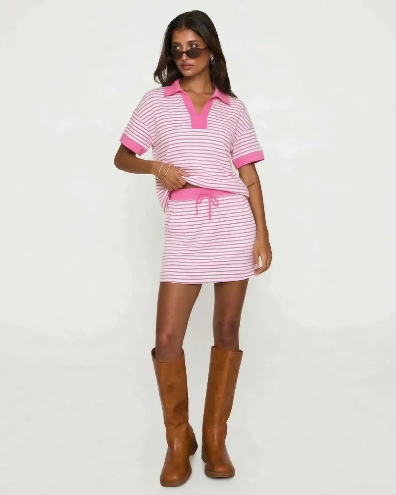 2-Piece V-Neck Polo Skort with Built-in Shorts