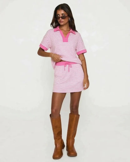 2-Piece V-Neck Polo Skort with Built-in Shorts