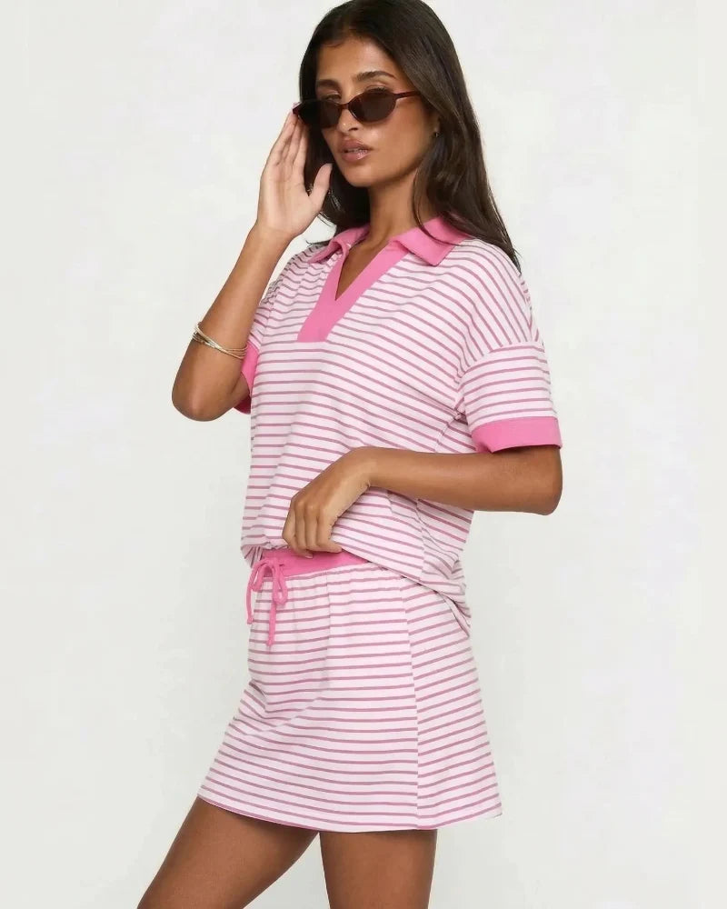 2-Piece V-Neck Polo Skort with Built-in Shorts