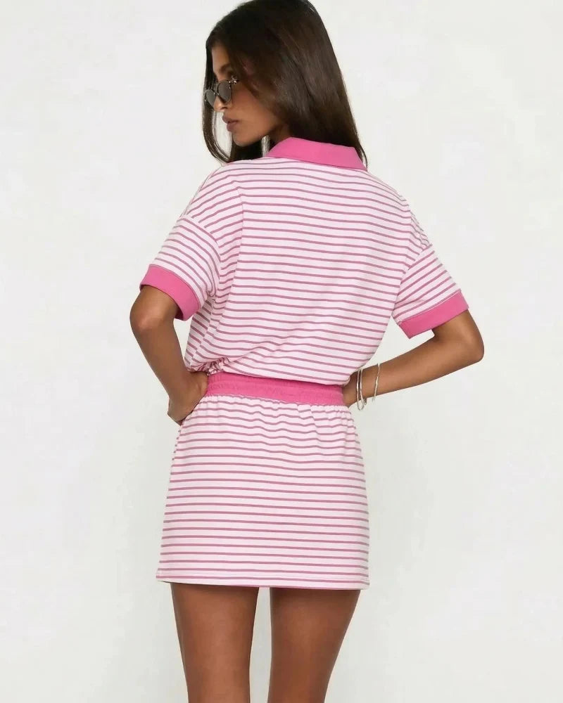 2-Piece V-Neck Polo Skort with Built-in Shorts