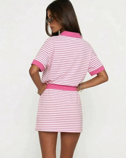 2-Piece V-Neck Polo Skort with Built-in Shorts