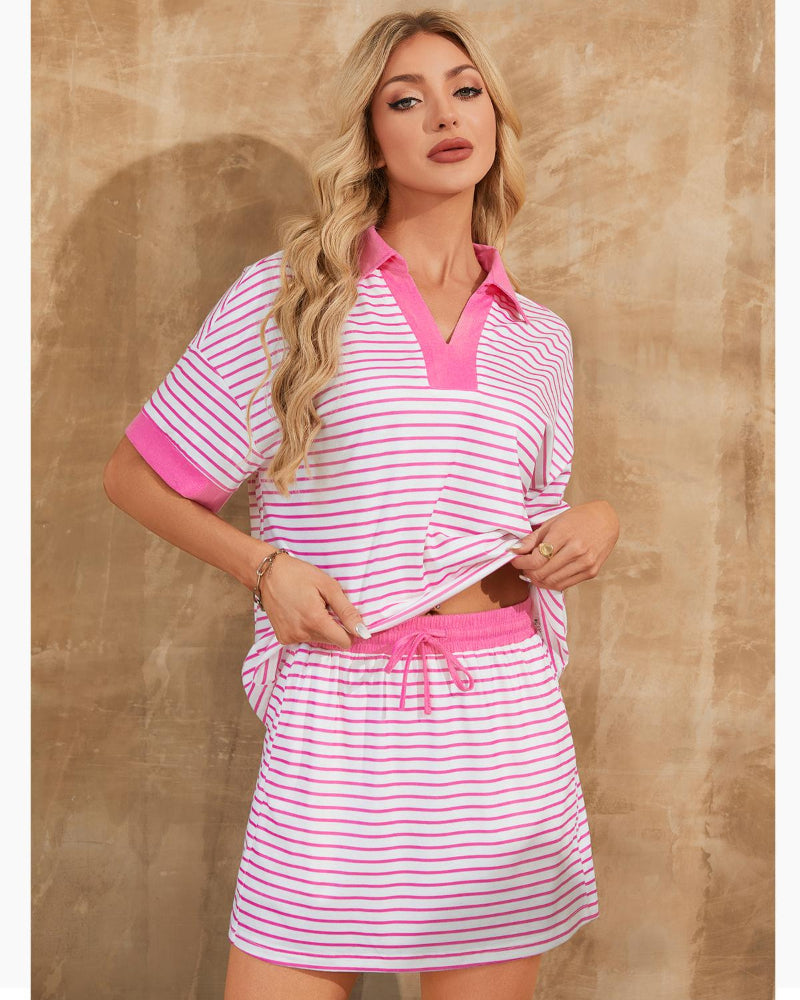 2-Piece V-Neck Polo Skort with Built-in Shorts