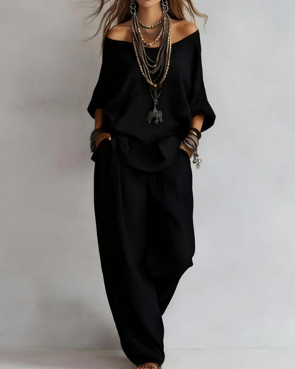 Summer Linen Set Relaxed Fit Top & Wide-Leg Pants Effortless Casual Wear