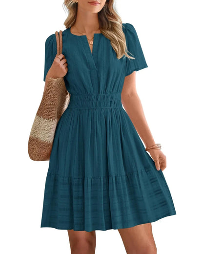 Women’s Spring 2026 V-Neck Mini Dress – Boho Beachwear