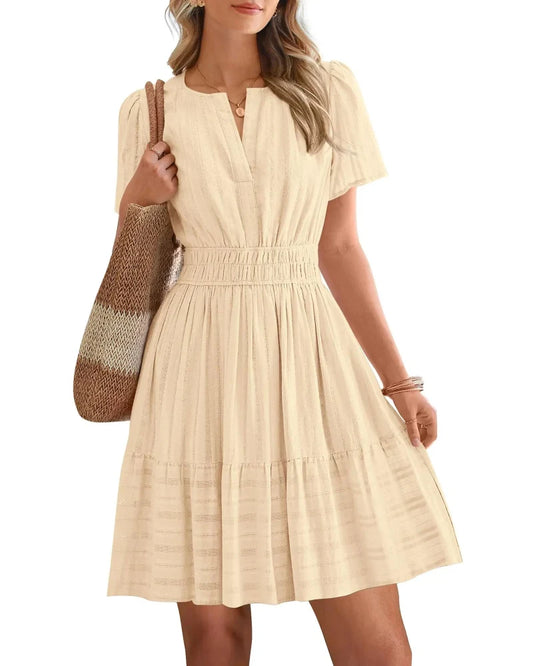 Women’s Spring 2026 V-Neck Mini Dress – Boho Beachwear