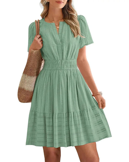 Women’s Spring 2026 V-Neck Mini Dress – Boho Beachwear