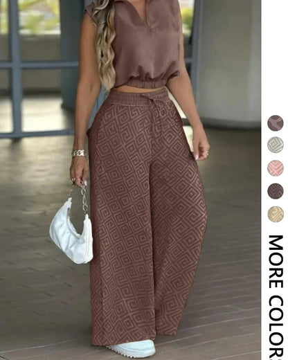 Women’s 2-Piece Casual Set – Sleeveless Top & Wide-Leg Pants