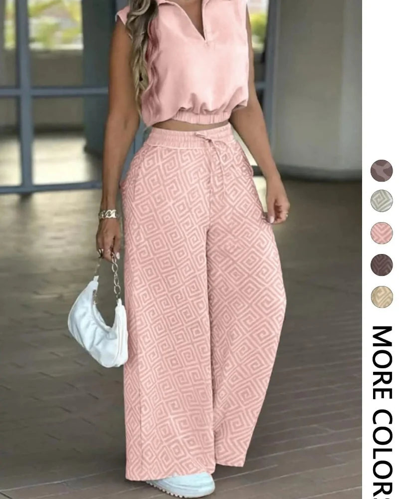 Women’s 2-Piece Casual Set – Sleeveless Top & Wide-Leg Pants