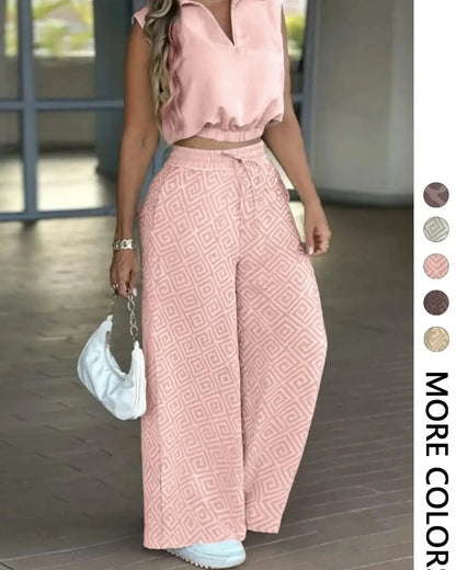 Women’s 2-Piece Casual Set – Sleeveless Top & Wide-Leg Pants