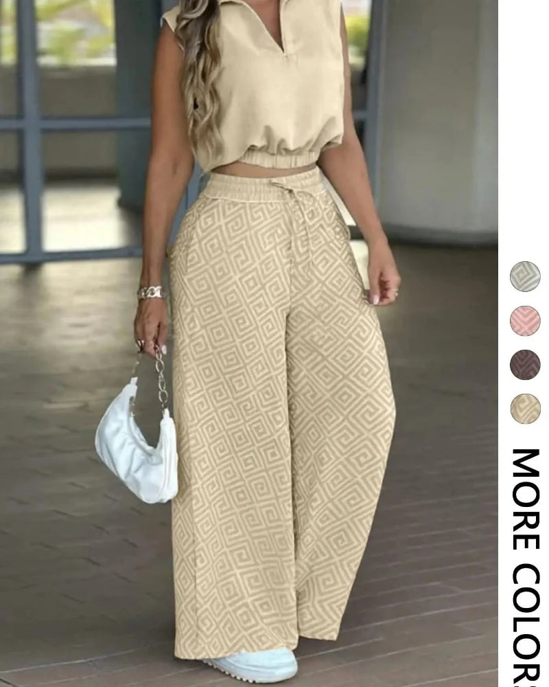 Women’s 2-Piece Casual Set – Sleeveless Top & Wide-Leg Pants