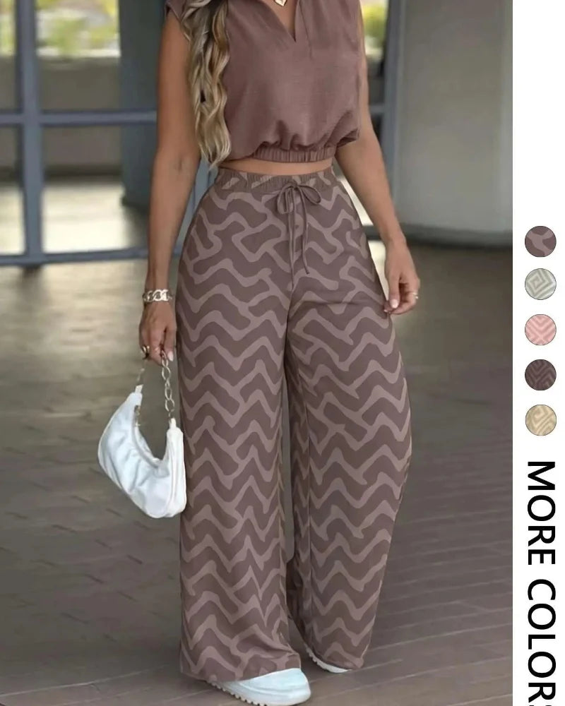 Women’s 2-Piece Casual Set – Sleeveless Top & Wide-Leg Pants