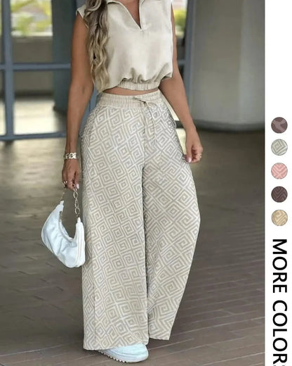 Women’s 2-Piece Casual Set – Sleeveless Top & Wide-Leg Pants